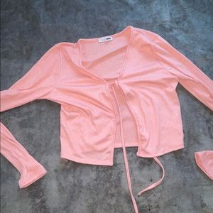 Crop pink open tie shirt
